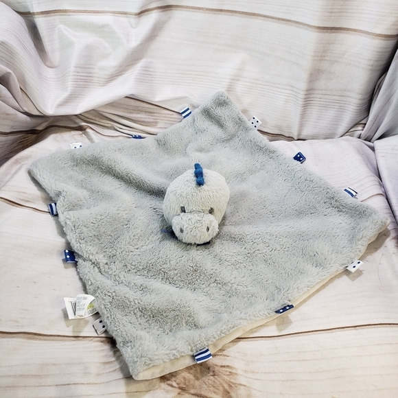 Kellytoy Baby Gray Blue Dinosaur Plush Lovey Mini Security Blanket Rattle Ribbon - Picture 1 of 8